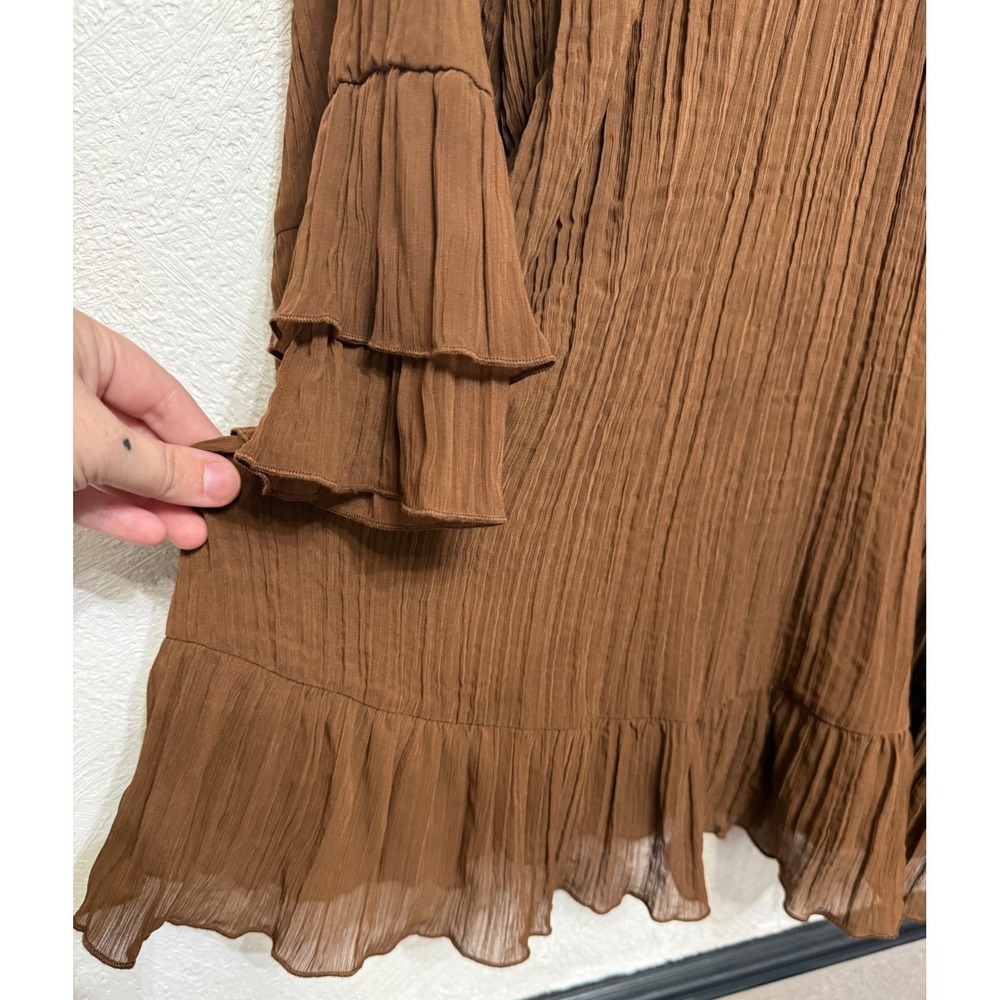Brown Hippie Ruffled Short Dress Women's Small Flowy Cowgirl Versatile Long Slv